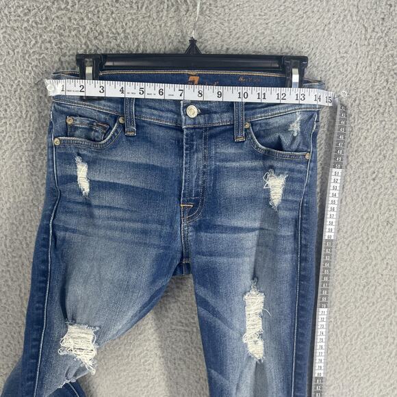 7 For All Mankind Jeans Womens 27 Blue Skinny Distressed Ankle Stretch Denim - Picture 7 of 15